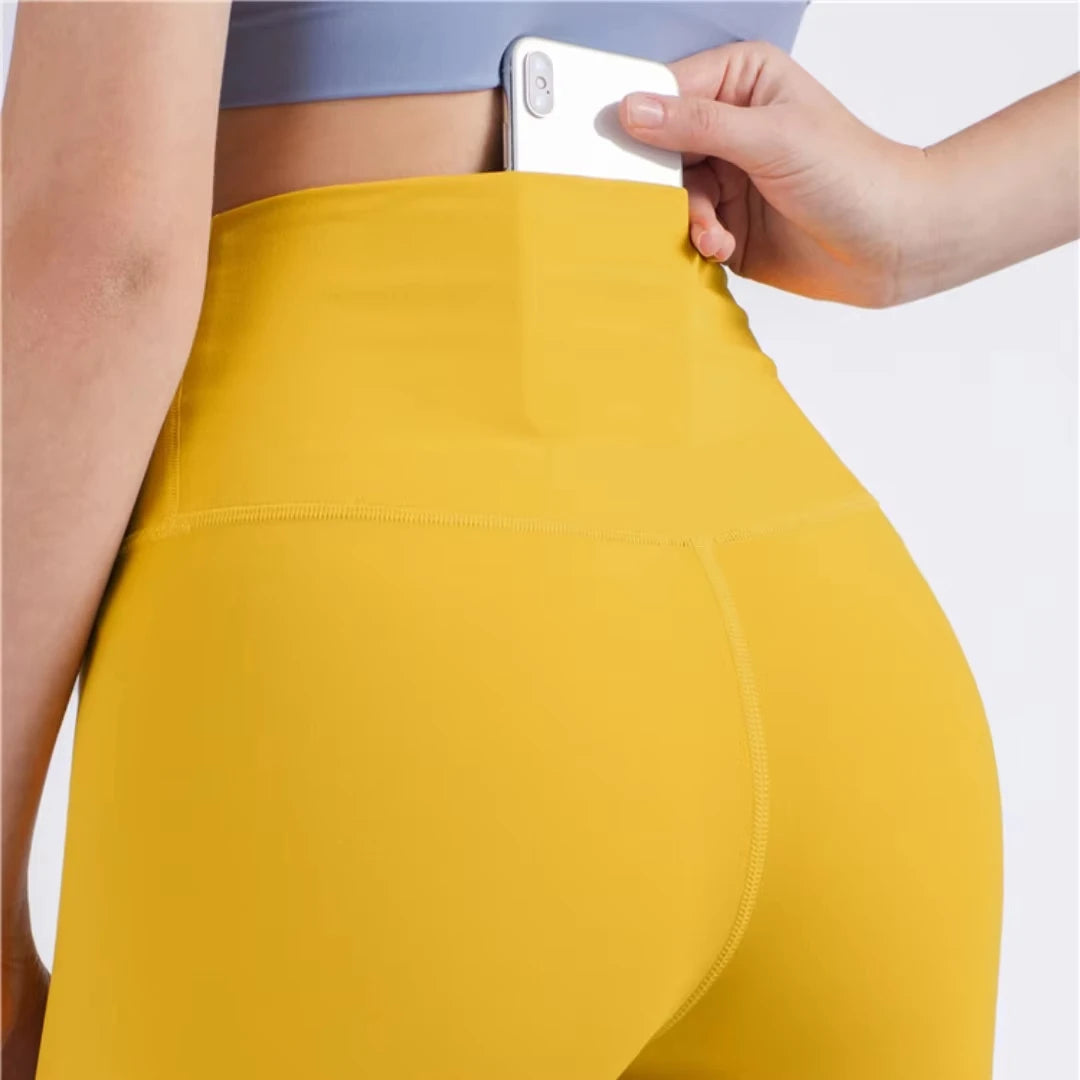 Solid Color High Waist Yoga Legging soft Back Waist Pocket Women Sport Pant Tight ButterAthletic Gym Comprehensive Training Jog