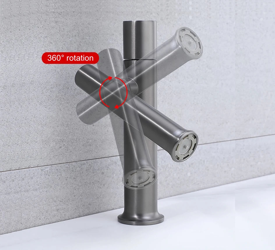 Bathroom Faucets Stainless Steel 304 Brushed Gold Basin Mixer Sink Faucet Gourmet Washbasin Tapware Hot Cold Water Tap Grey