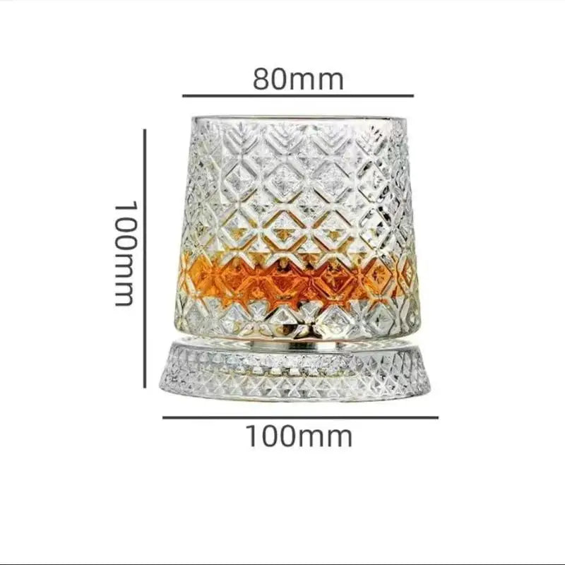 2026 Crystal Whiskey Glasses Rotating 360 Degrees Whisky Glass with Glass Base for Cocktail Party Drinking