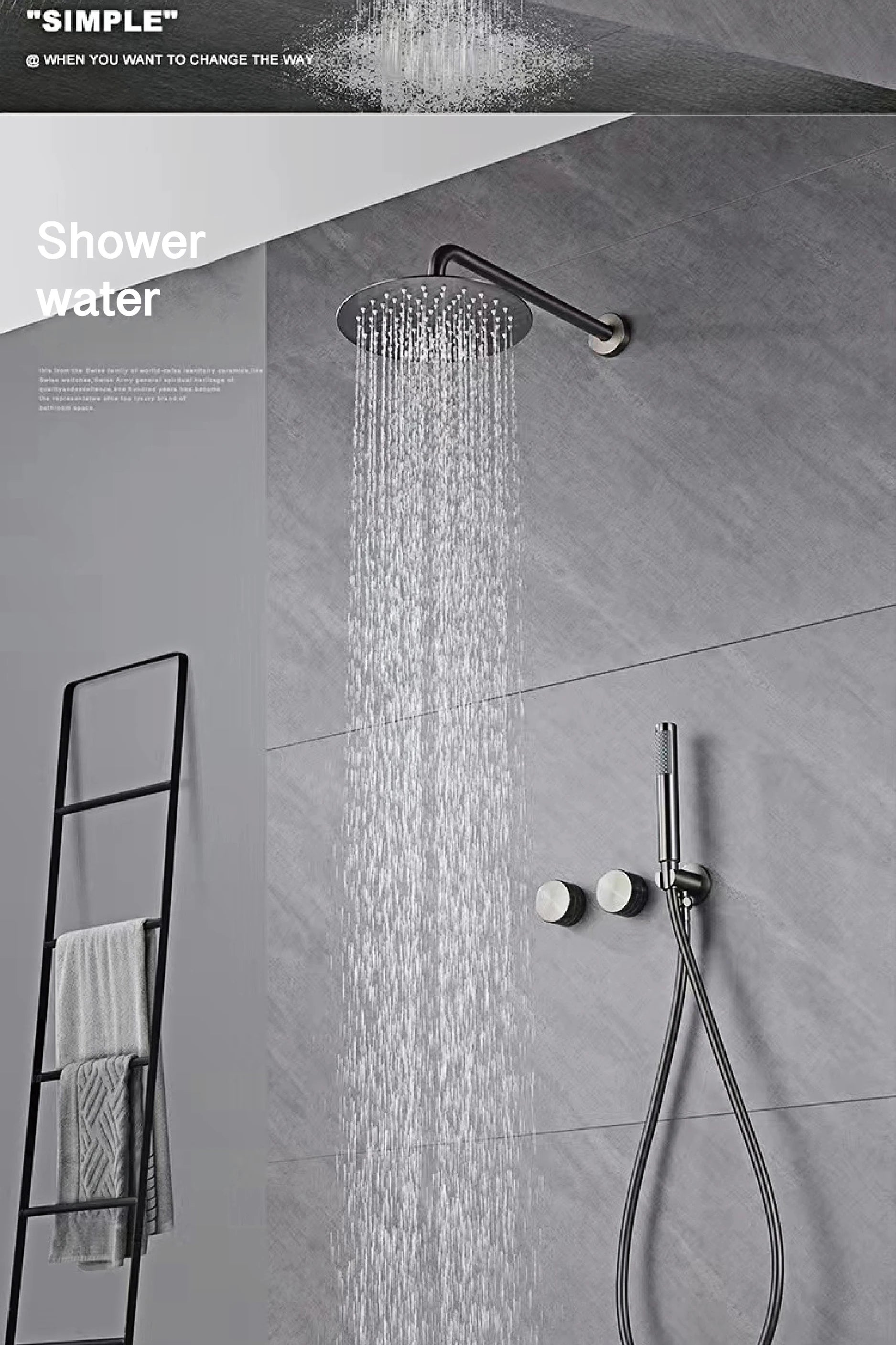 Luxury Gun Gray Brass Wall Mounted Shower System with Embedded Design, Dual Handle Hot and Cold Water, Simple Bathroom Faucet