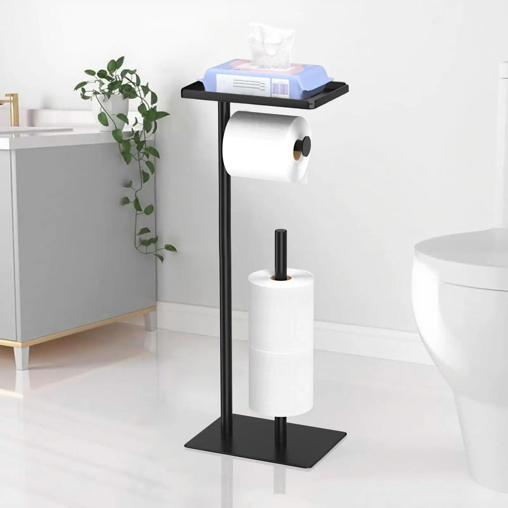 Stainless Steel Standing Toilet Set, Toilet Paper Holder with Toilet Brush for Bathroom Storage