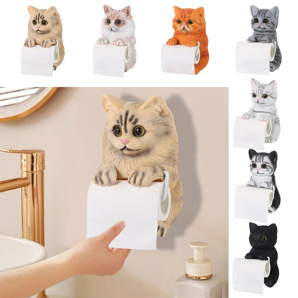Resin Cat Toilet Paper Holder Wall Mounted Storage Dispenser Bathroom Paper Towel Dispenser Kitchen Tissue Dispenser