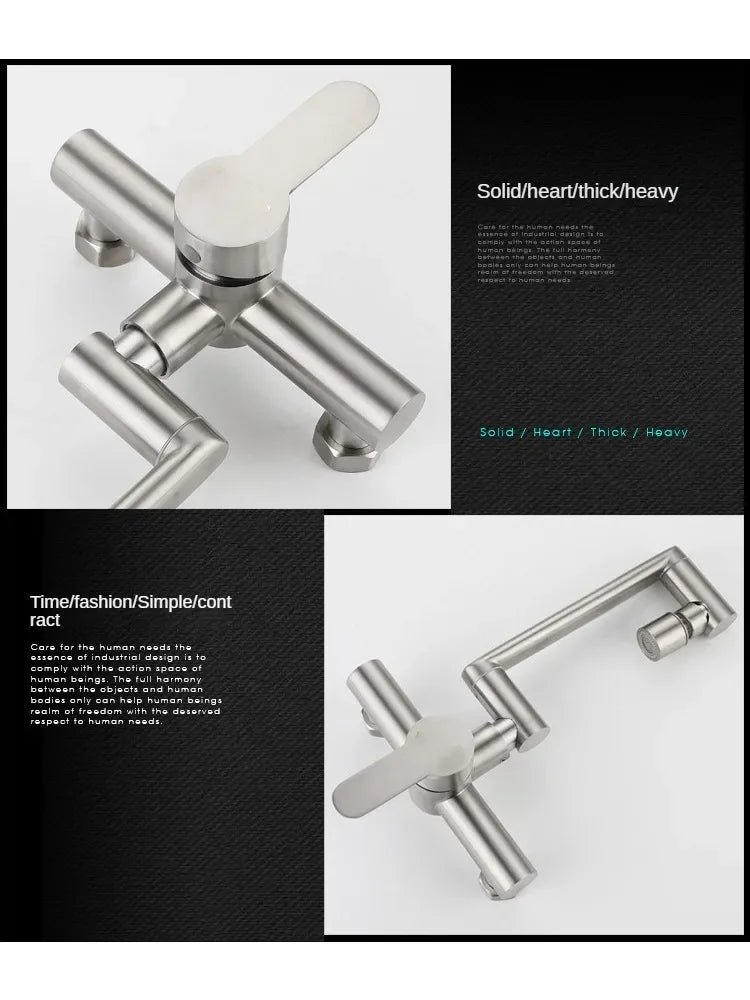 Stainless Steel Foldable Basin Faucet Wall Mounted Bathroom Kitchen Sink Washbasins Cold Hot Water Mixer Tap 360 Degree Swivel