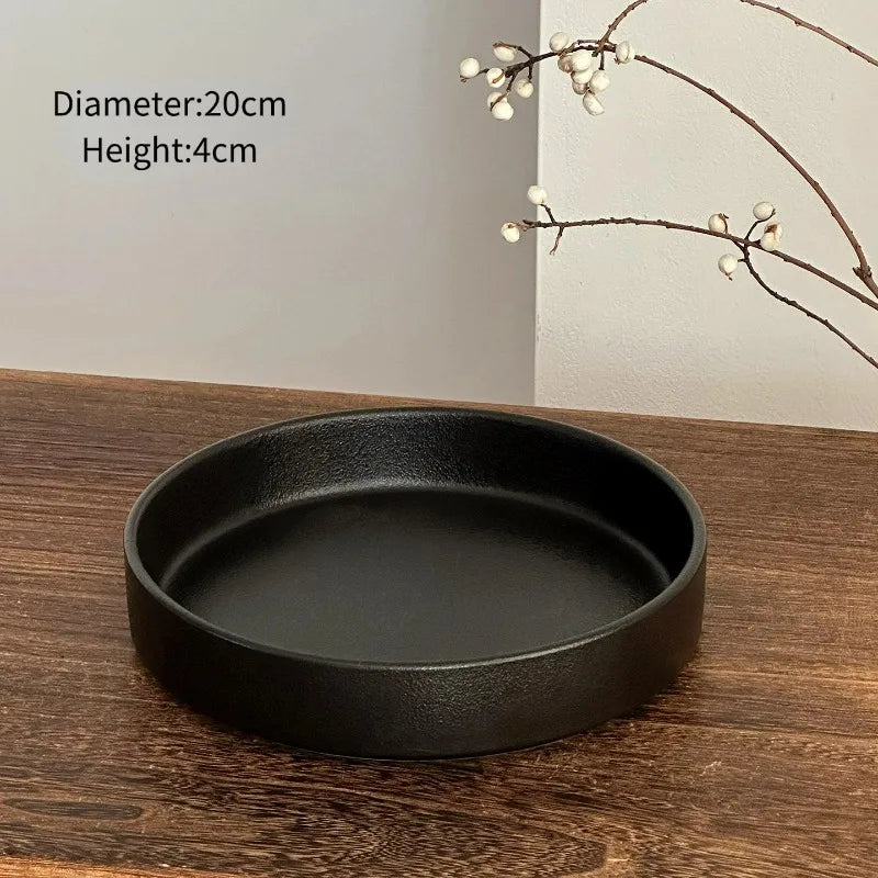 Black White Matte Ceramic Deep Plate Soup Bowl Plates Salad Plate Vintage Round Fruit Plates Western Steak Main Course Plate