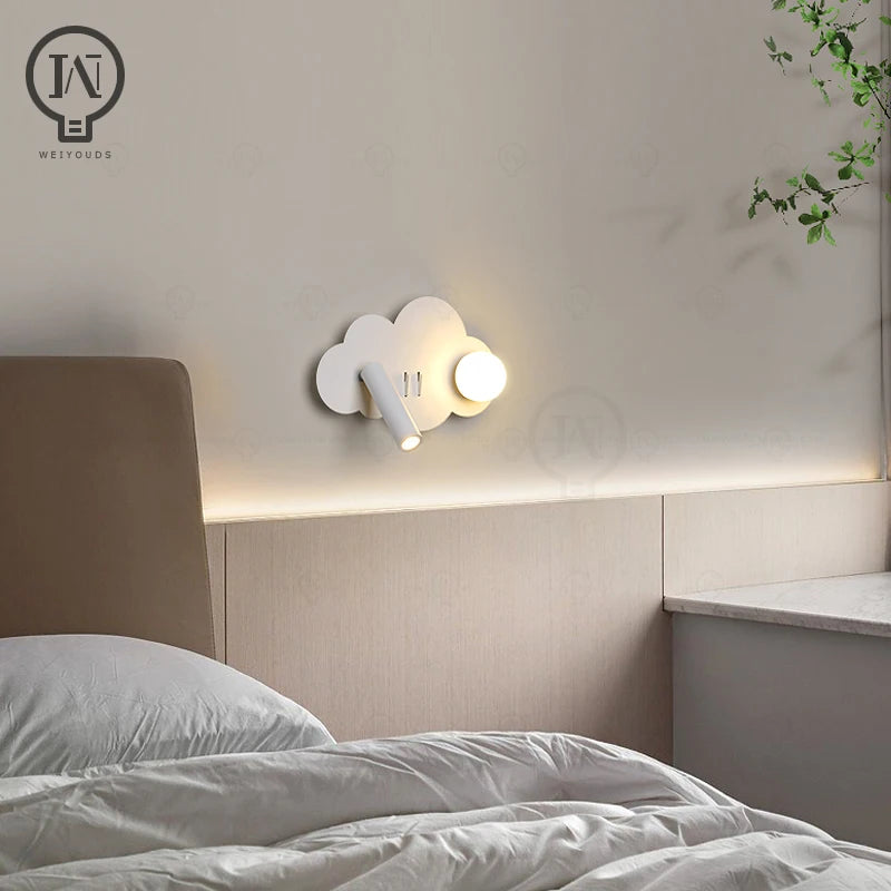 White wall lamp backlight 350 degree rotation adjustable wall lamp hotel bedroom bedside study reading desk lamp with switch