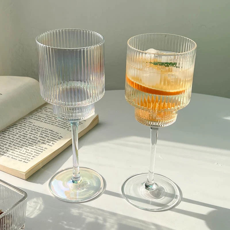 350ml Color Nordic Stripe Goblet Wine Glasses Red Wine Glasses Cocktail Juice Sparkling Water Glasses Party Wedding Barware