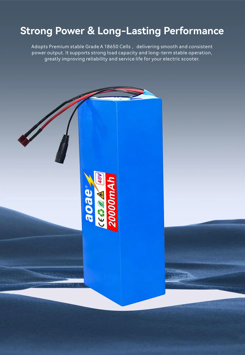 48V Electric Scooter Battery 13S5P 20Ah 18650 Grade-A Cells 2000W Built-in BMS XT60 JST High Capacity Long Range Safe & Durable