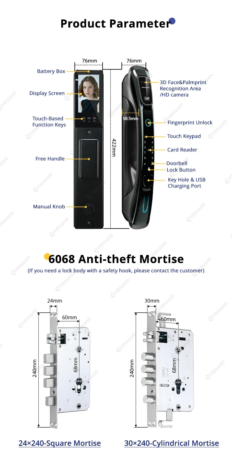 Smart Lock 3D Face Recognition Palm Vein Fingerprint WiFi APP Remote Control Video Intercom Auto Door Lock Digital Security