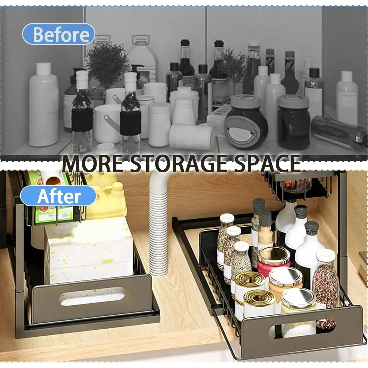 Under Sink Organizer Rack 2 Tier Under Sliding Cabinet Basket Organizer Drawer , Multi-Purpose Under Sink Storage For Kitchen