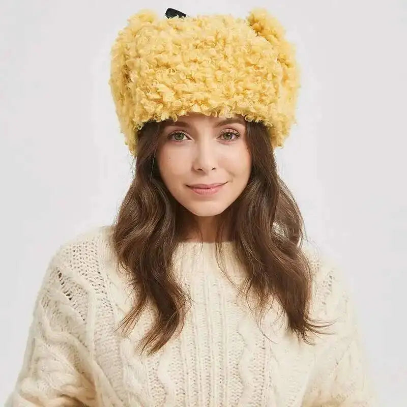 Winter Warm Bomber Hat Women Lamb Wool Faux Fur Hats Outdoor Thicken Earflap Caps Autumn Winter Ear Protect Ski Hat