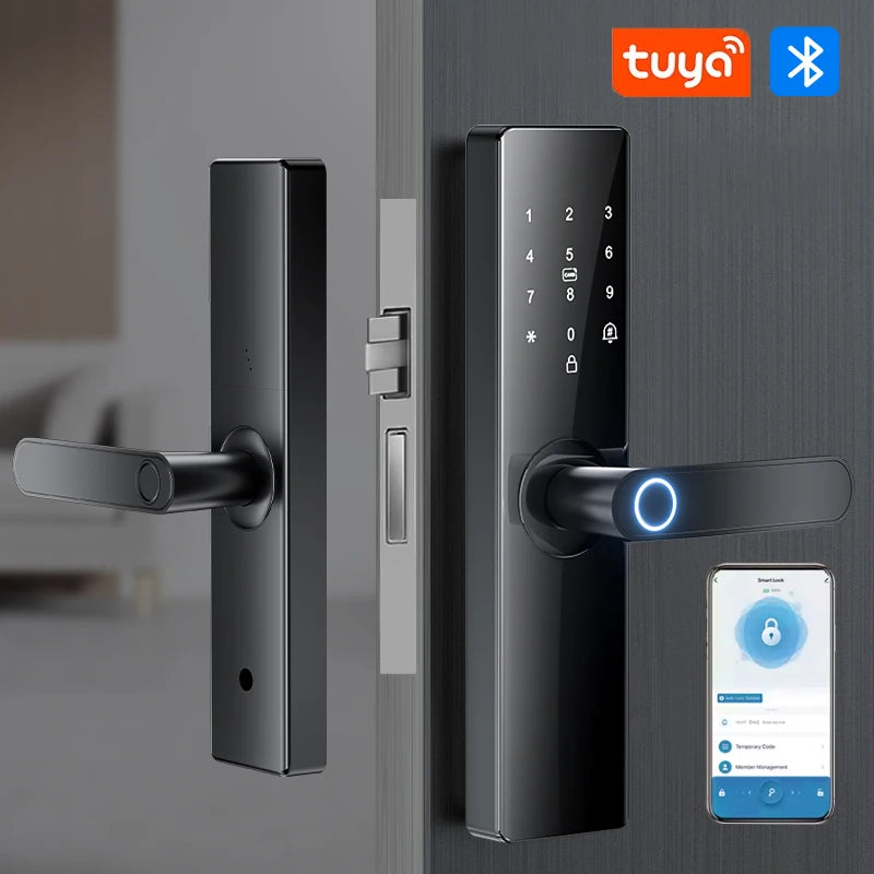Smart Electronic Door Lock Fingerprint Biometrics Application Control Smart Card Key Access and USB Emergency Charging Smartlock