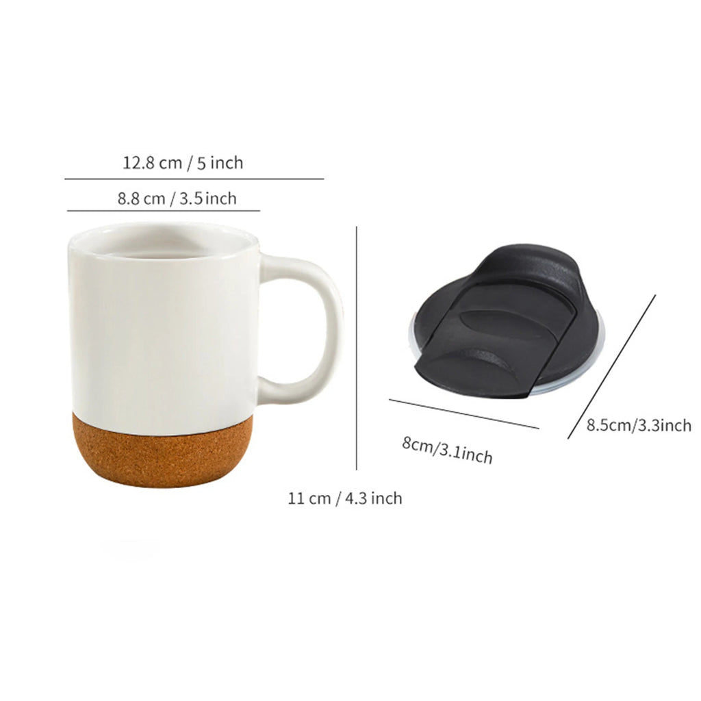 Modern Coffee Mug Leak-proof Coffee Mug 350ml Matte Black Coffee Mug with Grip Handle Cork Bottom Detachable Dustproof Lid