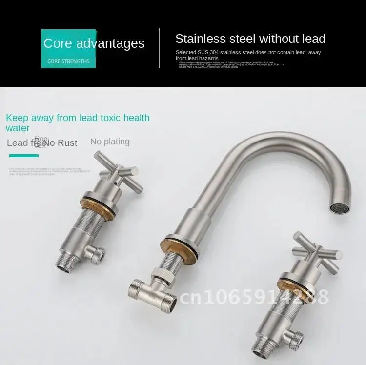 Free Faucet Bathroom WashBasin Dual Tap Solid 304 STAINLESS STEEL Faucet Handles Lead Set Basin Holes Tap Mixer Bathtub Sink 3