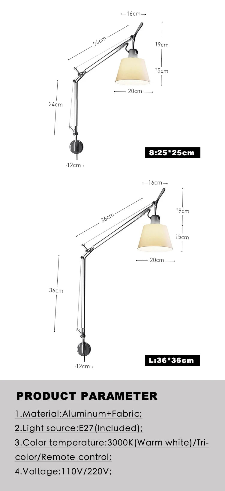 Adjustable Wall Lamp Aluminum Modern Foldable Long Swing Arm  sconces lamps Telescopic wall lights Bedside Study Reading Sconce