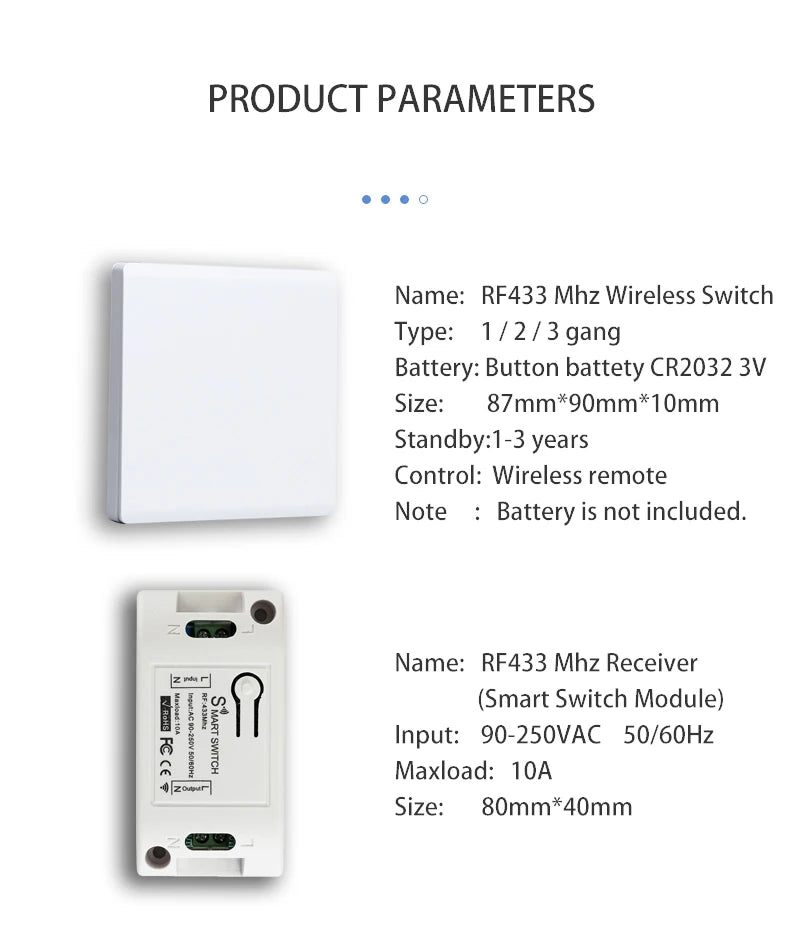 1/2/3Gang Smart Wireless Switch RF 433 Mhz 86 Portable White/Gray Home Wall Panel Buttons Remote Control Light Module Receiver