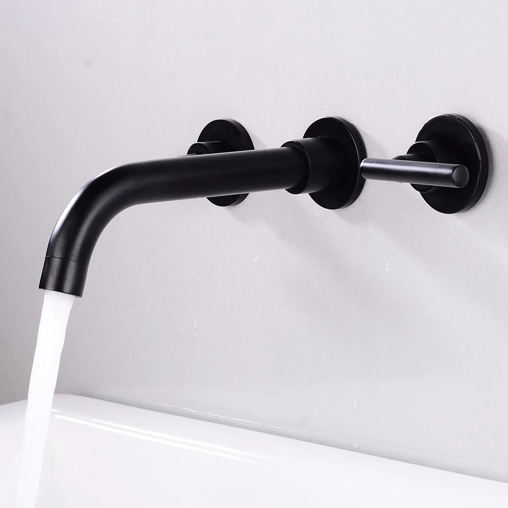 BAKALA Brass Matte Black Bathroom Sink Faucet Tap Hot Cold Wash Basin Water Swivel Spout Wall Mounted Bath Mixer
