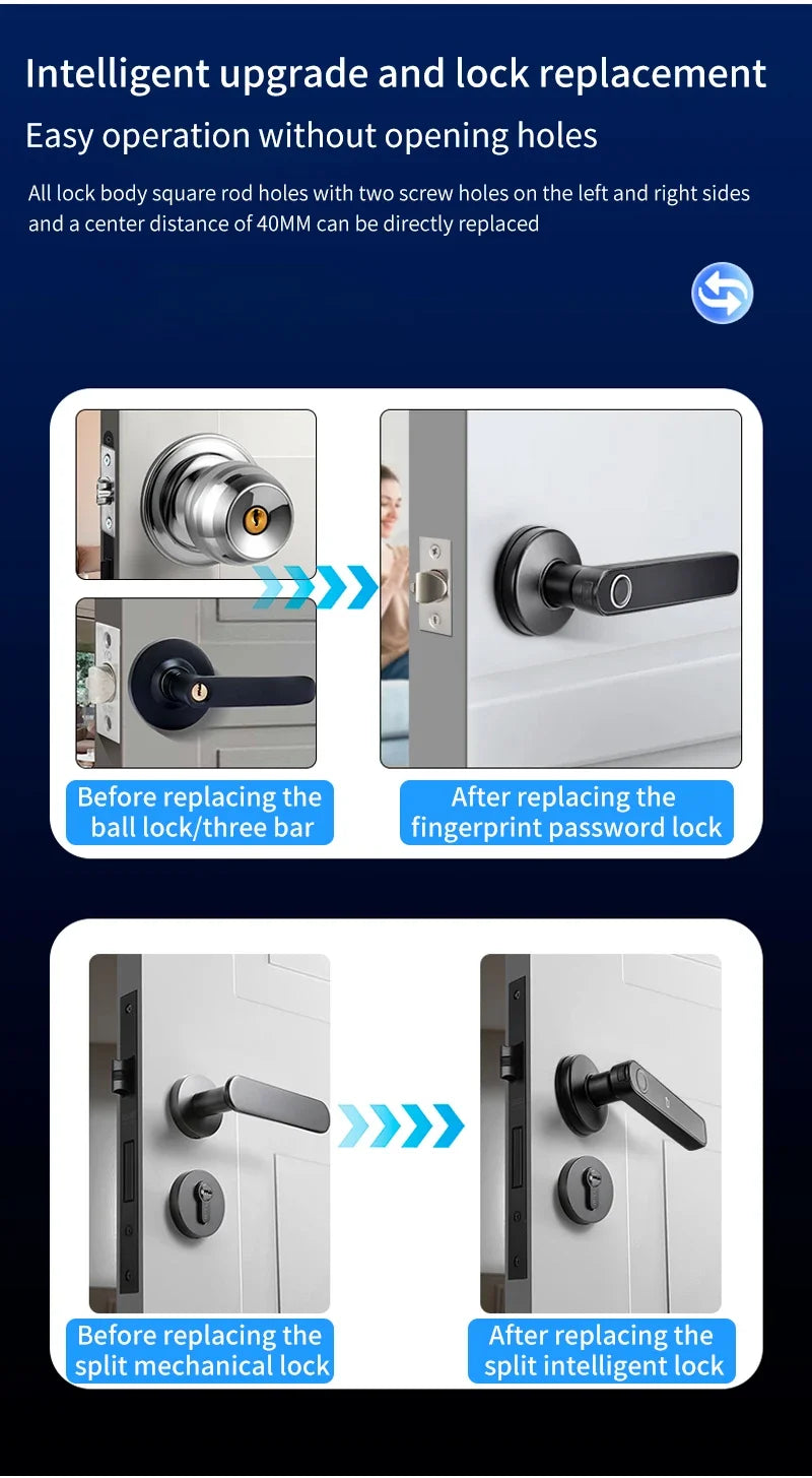 Work with Tuya App Bluetooth Smart Fingerprint Door Lock Password Mechanical Key NFC Unlocking For Wooden Door Handle Lock IP65