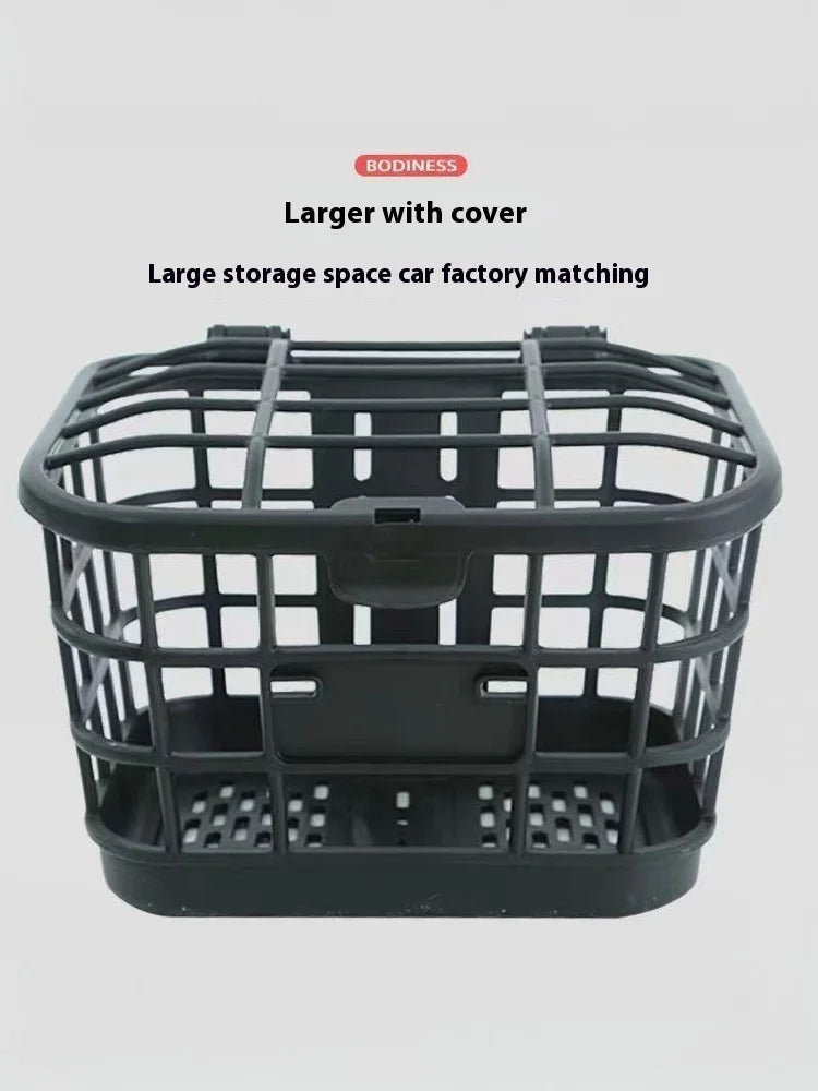 Durable Black PC Bike Basket with Lid; Front-Mounted, Anti-Extrusion for Electric Bikes