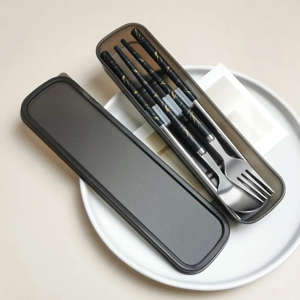 Kitchen Accessories Reusable With Box Tableware Portable Stainless Steel Spoon Fork Chopsticks Set Dinnerware Cutlery Set