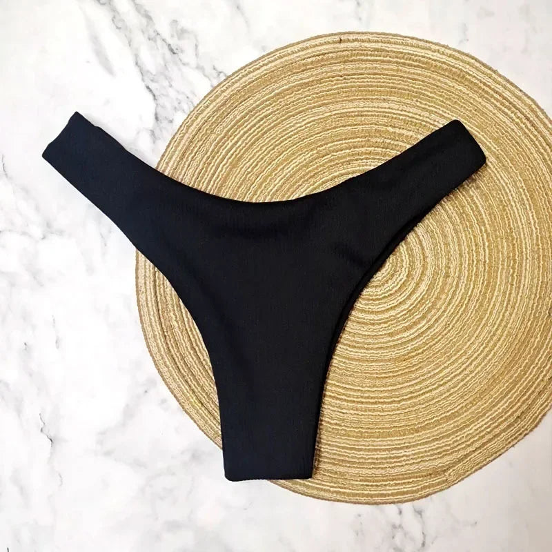 Sexy Bikini Bottoms Women's 2025 Swimsuit Low Waisted Bottom Solid Color Swimwear Thong Beachwear Brazilian Bathing Suit Summer