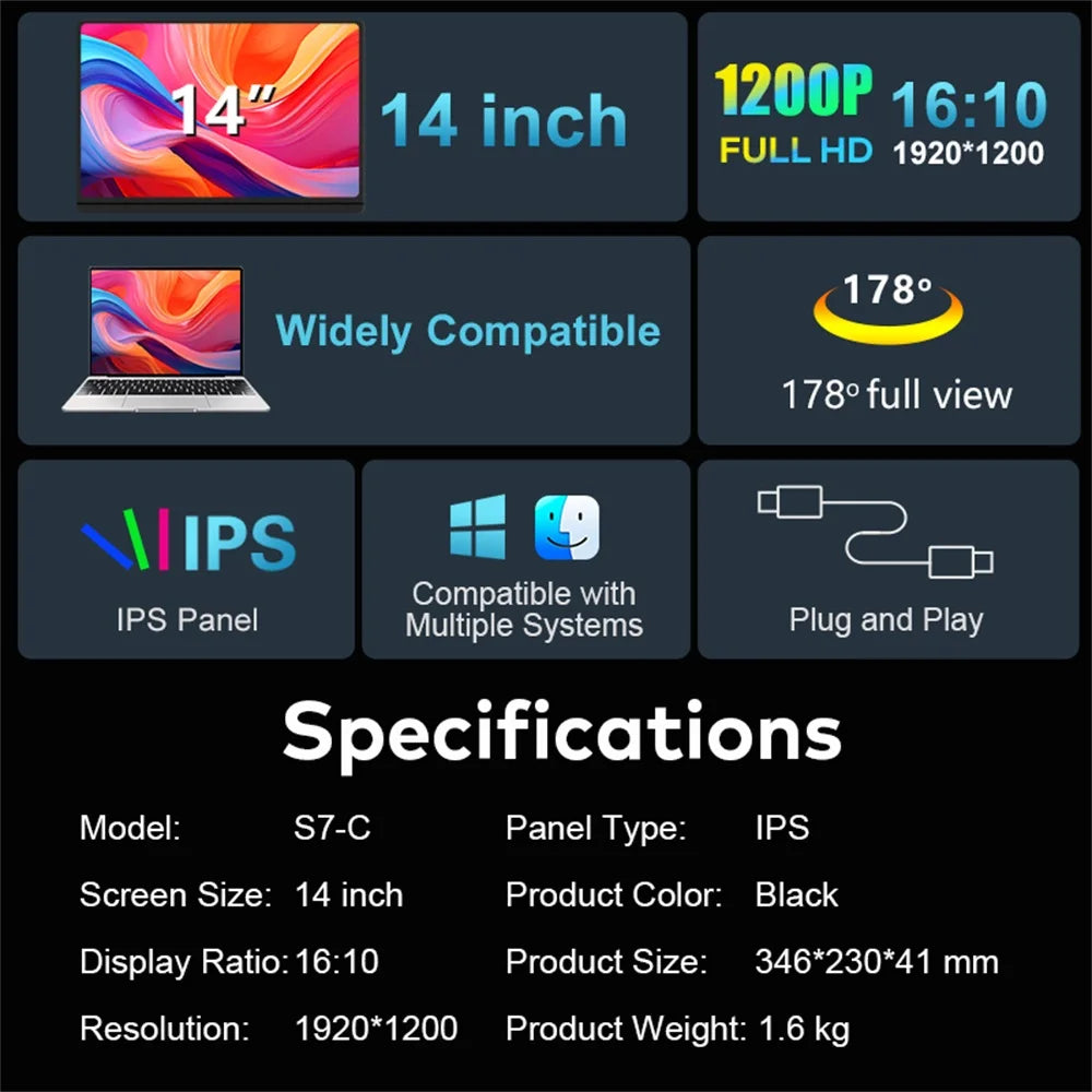 Dual Screen Extender FHD IPS Gaming Display Portable LCD Backlit Monitor High Definition for Productivity 14 to 16 inch Rospider