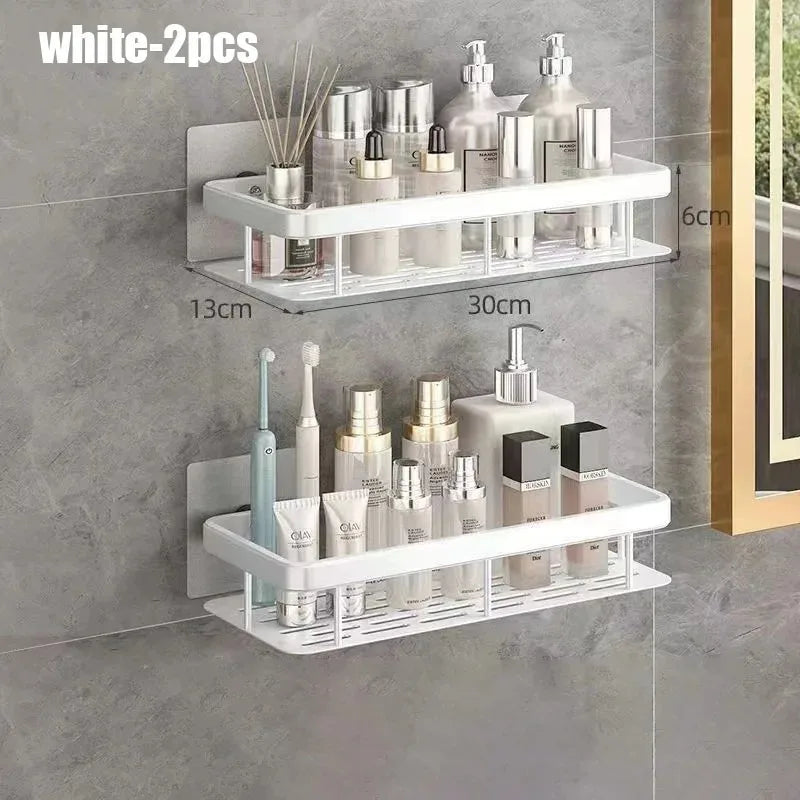 Aluminum Alloy 1/2/3pcs No Drill Wall Bathroom Shelf Shampoo Rack Makeup Storage Organizer Shower Shelf Bathroom Accessories