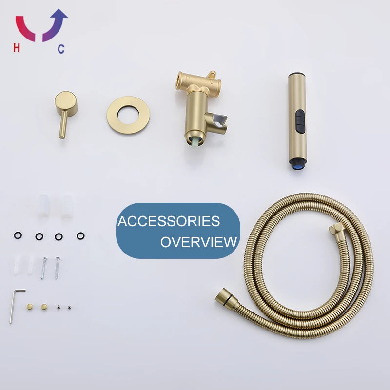 Brass Bidet Faucet 304Stainless Steel Portable Toilet Bidet Sprayer Set Toilet Faucet Hygienic Shower Hot Cold Water Shoer Head