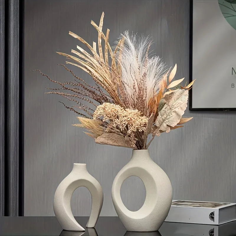 Hollow Nordic Modern Ceramic Vase Set of 2 for Modern Home Decor,Modern Boho Hollow Flower Vases for Living Room Bookshelf ваза