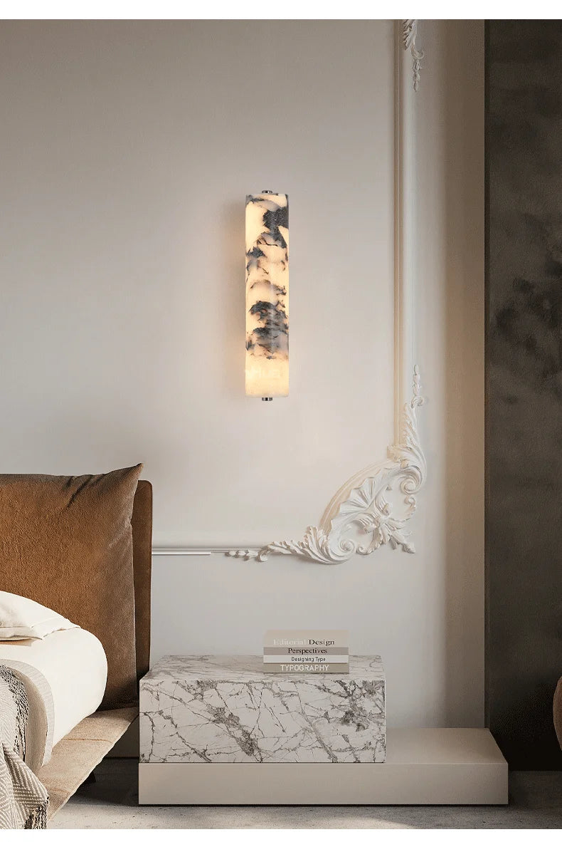 Italian Wall Lamp Natural Marble Bedroom Bedside  Black Modern  Luxury Stone Wall Light Living Room Hallway Decor Wall Sconce