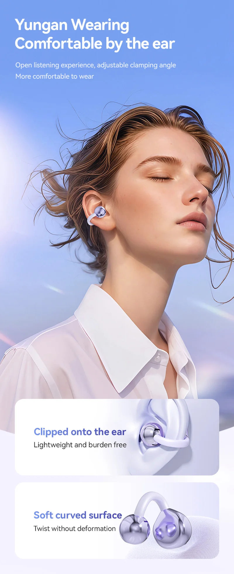 Lenovo Open Ear Clip On Headphones Wireless TWS Earbuds Noise Reduction Low Latency LED Display for Sports Running Gaming