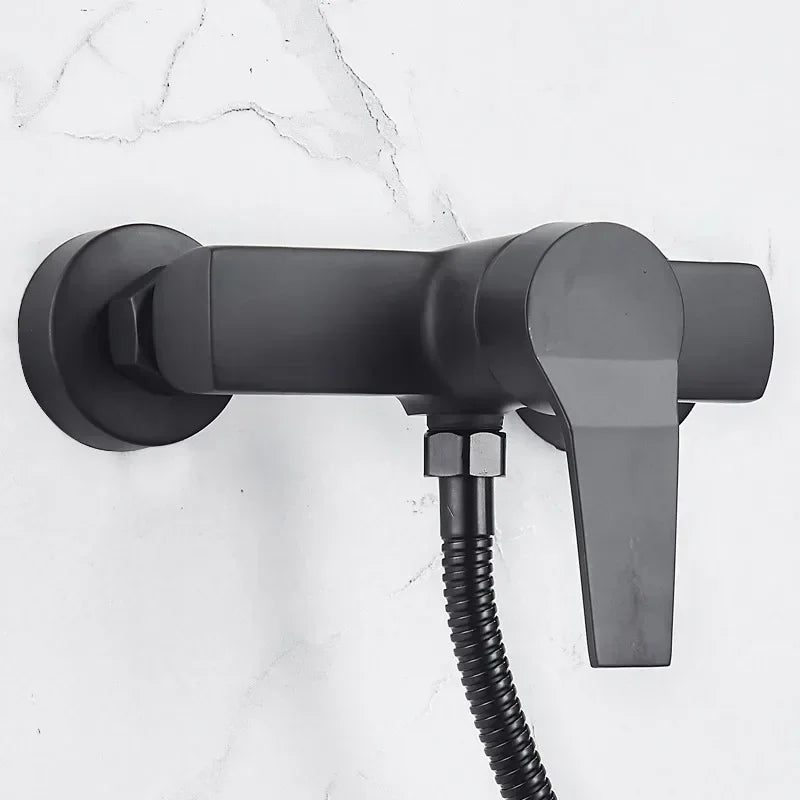 Black Wall-Mounted Shower Mixer Faucet - Single Handle Hot/Cold Water Control Valve for Household Bathroom Accessories