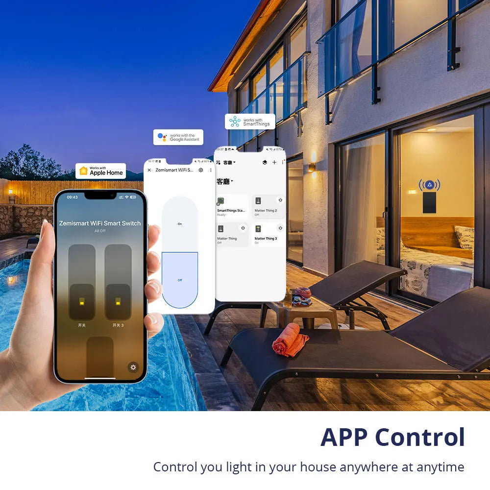 Matter Over WiFi US Smart Wall Light Switch 1 2 3 4 6 Gangs with Black Button Neutral Required Homekit SmartThings App Control