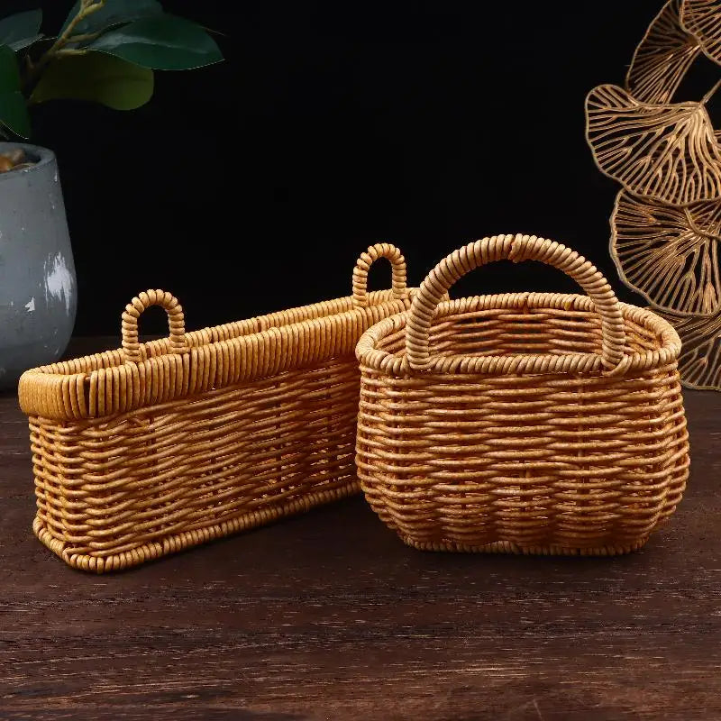 Kitchen Storage Basket With Handle Cute Wall Hanging Woven Basket Kawaii Hanging Storage Basket Kitchen Sundries Organizer