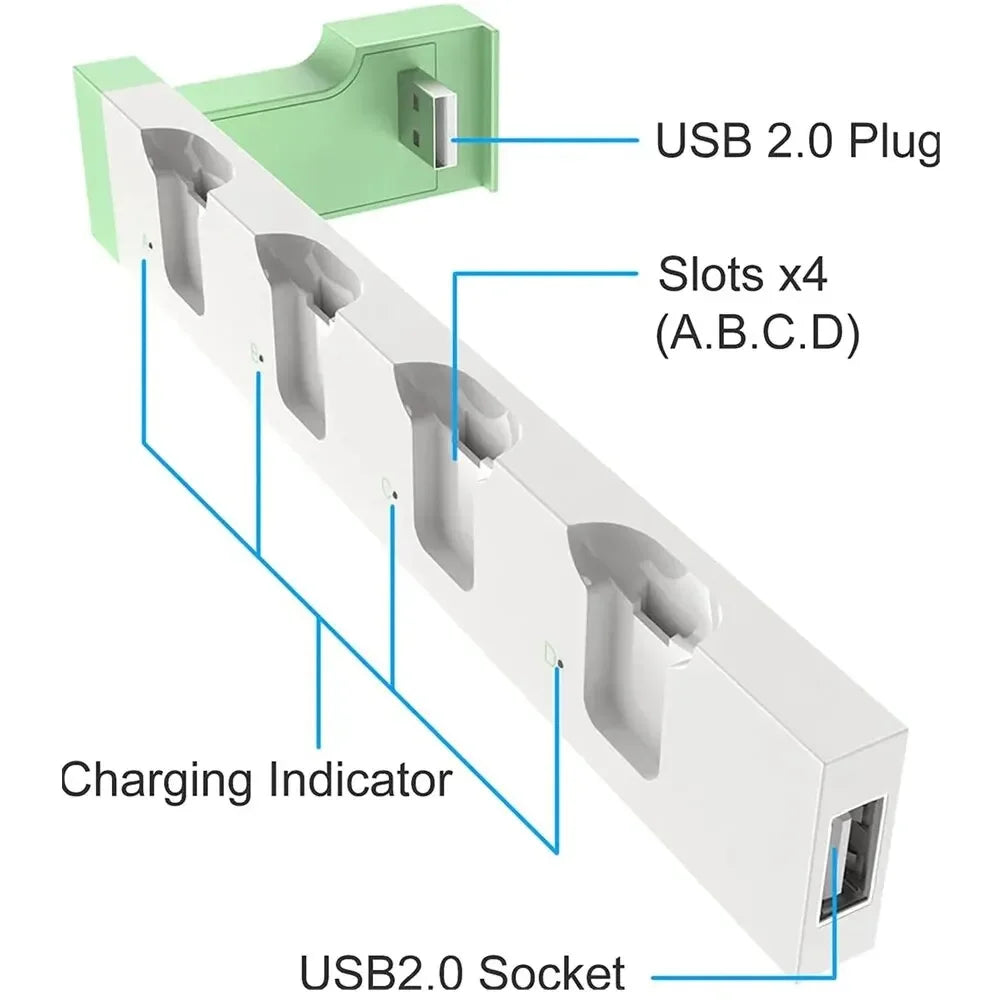 IPEGA PG-9186 Charging Dock for Switch&OLED,Charges Up to 4 Controllers,Compatible with Switch and OLED,Hot-Selling 4-port Stand