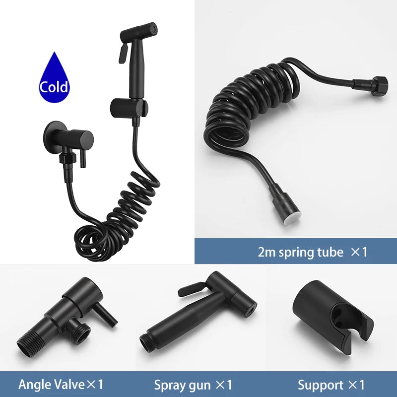 ULA Stainless Steel Black Portable Bidet Sprayer Toilet Bidet Faucet Bathroom Shattaf Jet Set Cold Hygienic Shower Toilet Shower