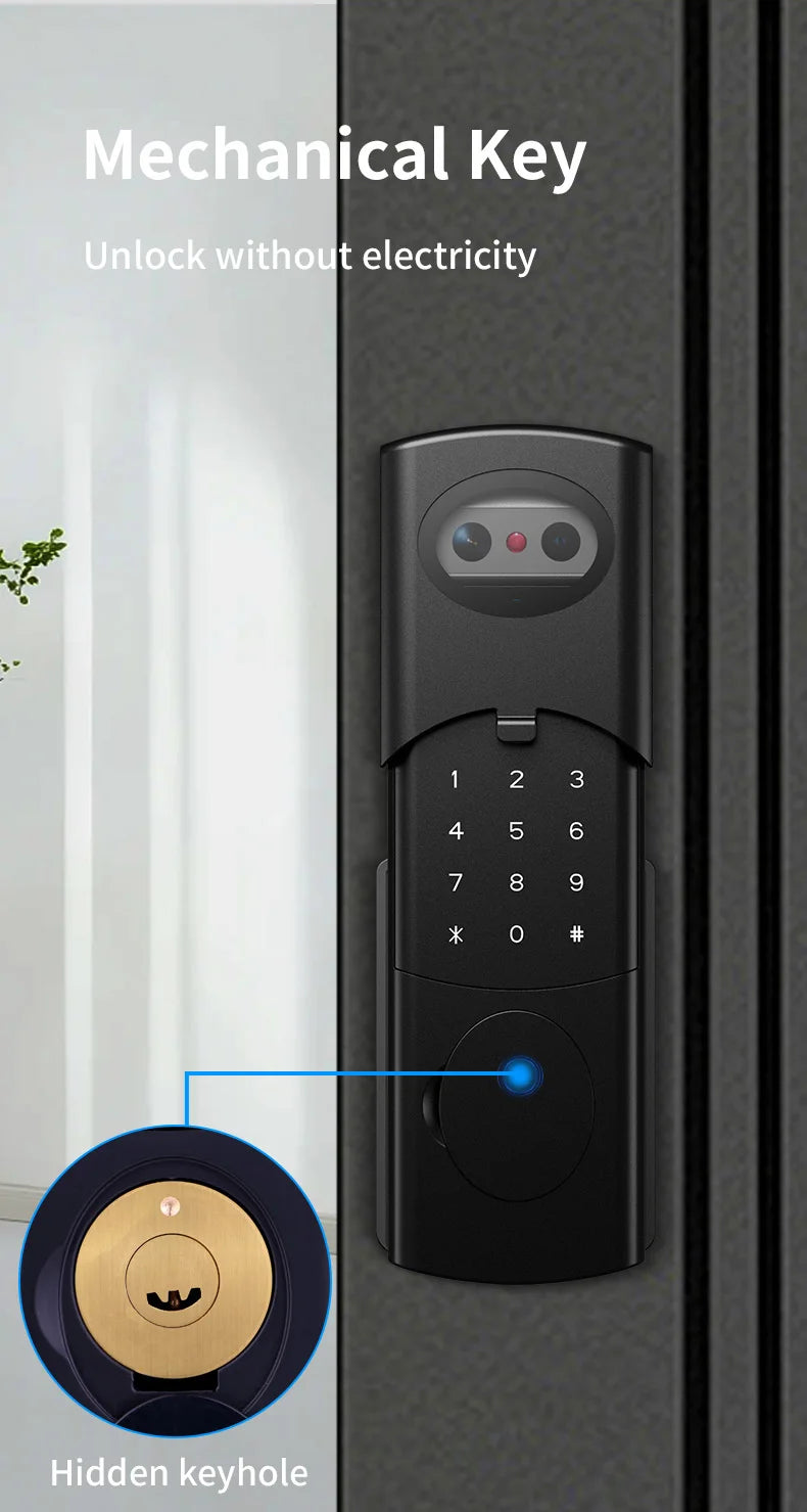 Tuya Wifi Video Intercom Doorbell Waterproof Double-sided Fingerprint Rim Lock Remote App Electronic Face Recognition Smart Lock