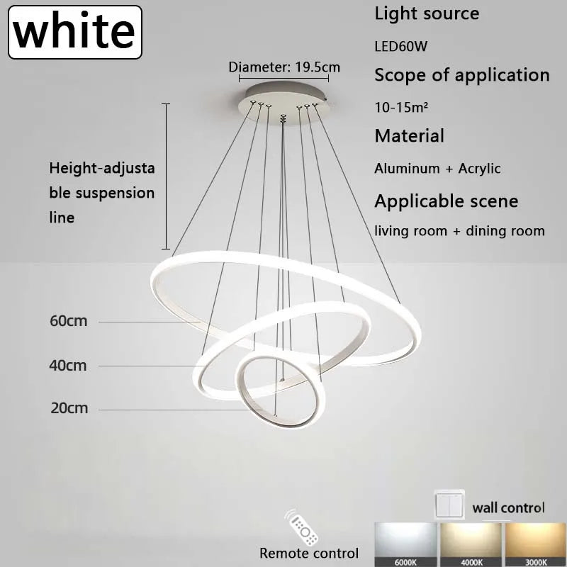 Modern simple LED living room lights light luxury Scandinavian round dining room bedroom bar chandelier creative circle light