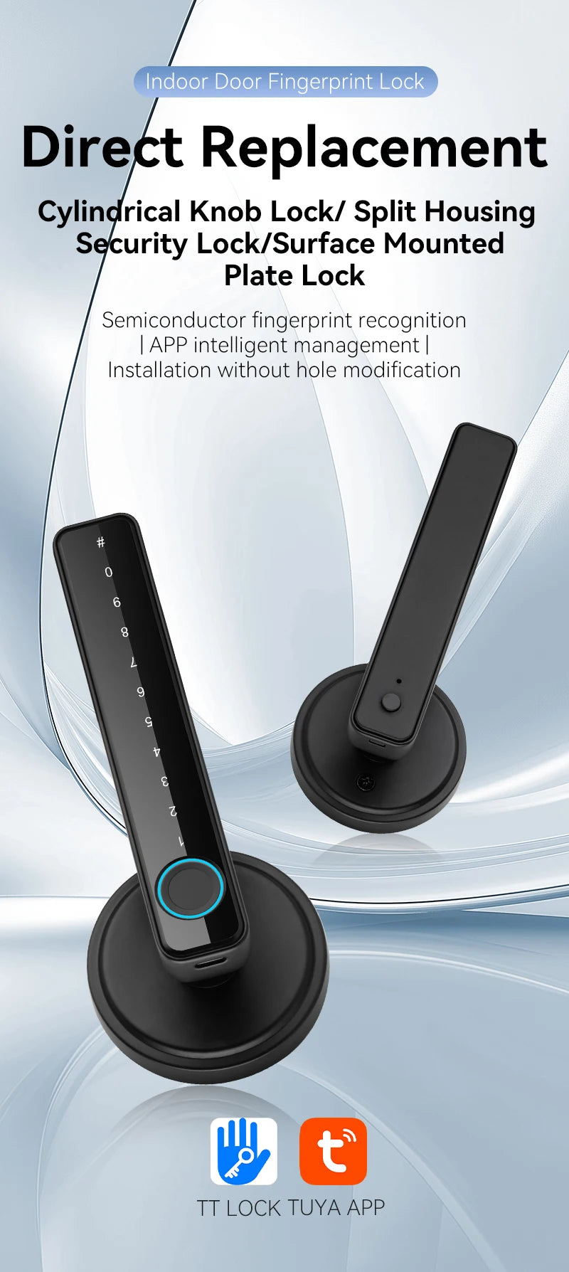 Tuya Bluetooth Smart Fingerprint Door Lock Electronic Lock With Password/Key/Card/APP Unlock Home Protection Smart Life Control