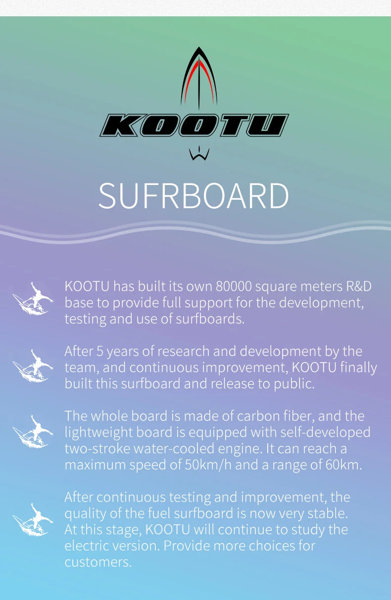 KOOTU Full Carbon Fiber 109cc Fuel ed   Surfboard Water Sport Board for Outdoor Surfing Adventure