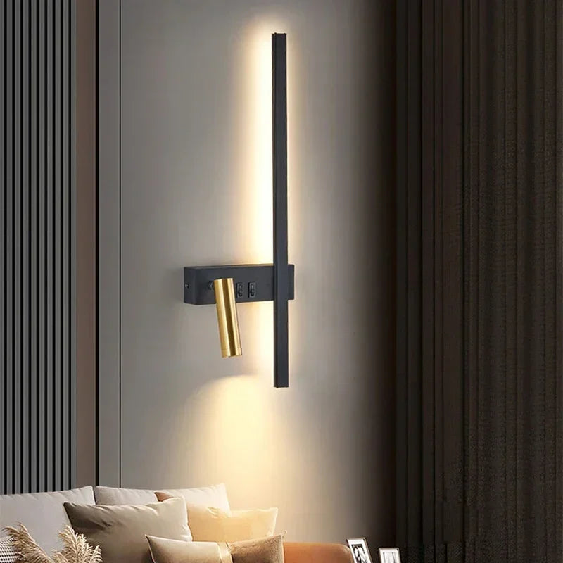 Modern LED Wall Lamp with Reading Spotlight for Living Room Sofa Bedroom Background Bedside Wall Light Bedside Lighting Fixture
