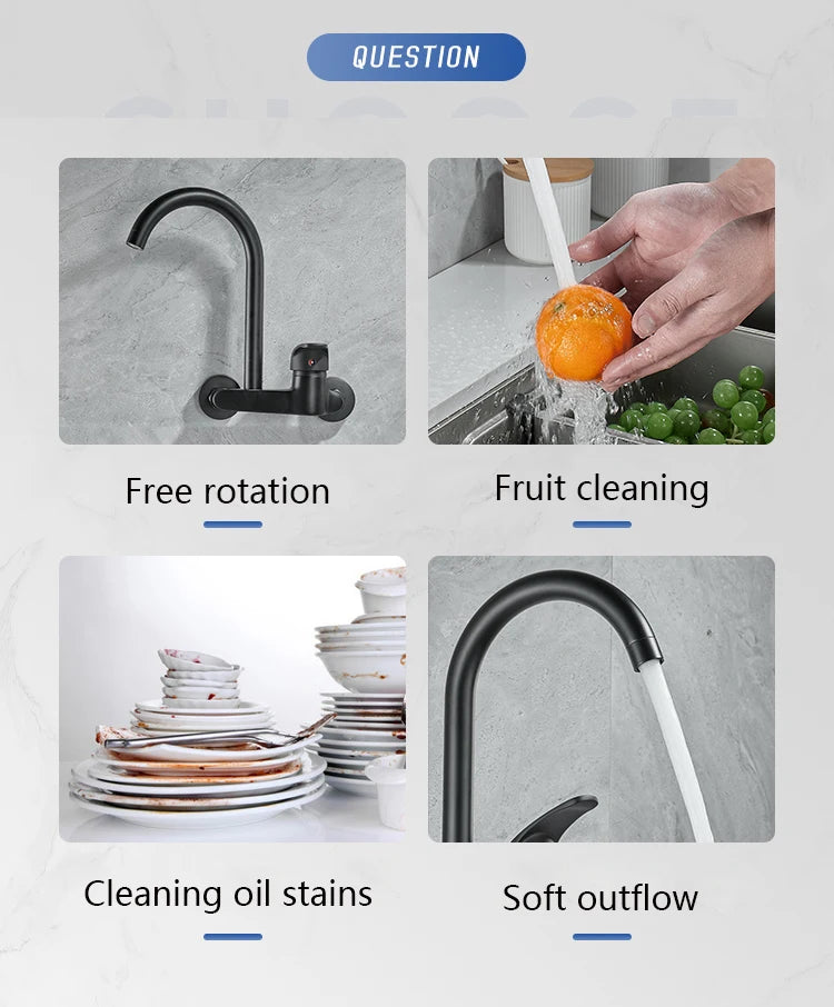 BAKALA Black Brass Chrome Taps For Kitchen Sink Kitchen Tap Chrome Dual Hole Wall Kitchen Mixer Kitchen Faucet Torneira Cozinha