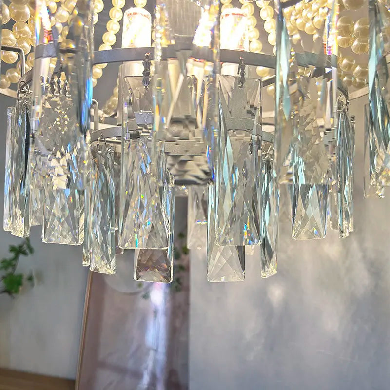 Modern Circular Led Pendant Light For Home Decoration Living Room Foyer Front Staircase Bedroom Crystal Pearl Lighting Fixtures