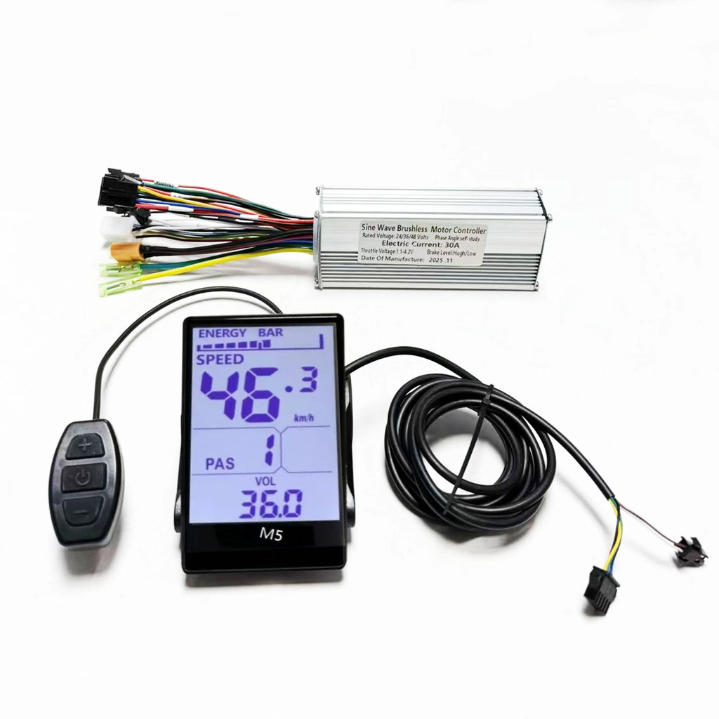 E-Bike 24v 36v 48v Sine Wave Brushless 3Mode Controller 30A 750W-1000W with M5 LCD Display Screen UART No.2 for E-Scooter Repair