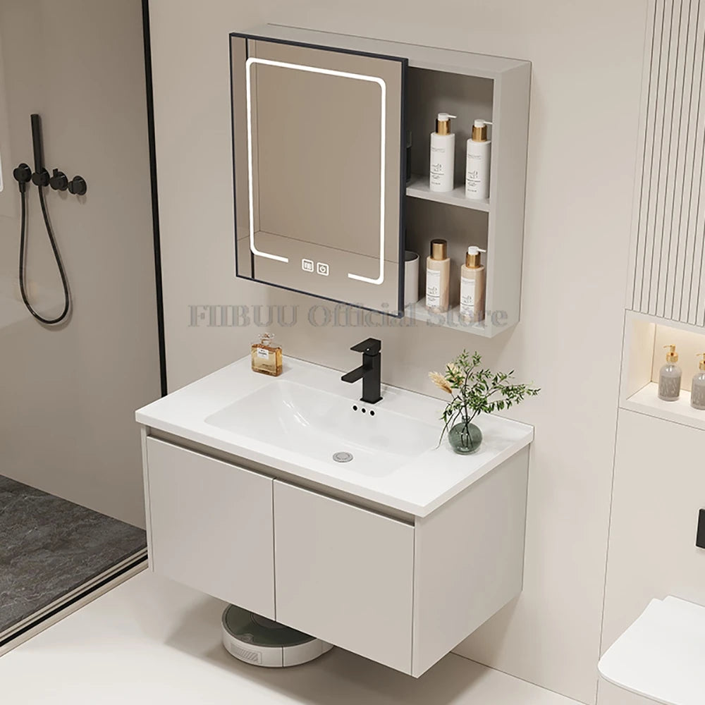 Wall Mounted Bathroom Cabinet Combination Washbasin Sink Vanity Ceramic Integrated Toilet Washbasin with Mirror CabinetFurniture