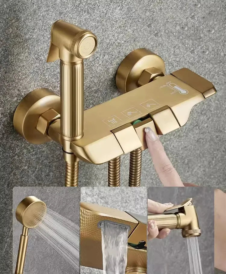 Tuqiu Brushed Gold Bathroom Shower Faucet Set Wall Mounted Shower Faucet, Bathroom Cold and Hot Bath and Shower Mixer Taps Brass