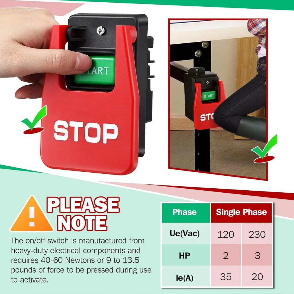 120/230V Single-Phase Switch, Mechanical Switch, Single-Phase/Three-Phase Switch 120V 2HP Safety Power Switch For Table Saw Tool