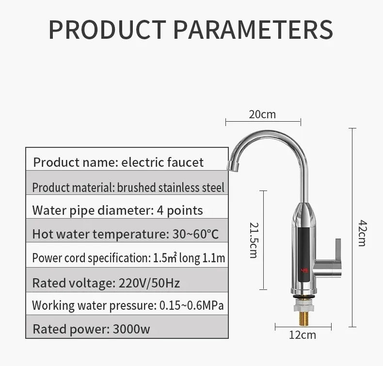 3000W 220V/110V Electric Kitchen Water Heater Tap Instant Hot stainless steel Water Faucet Heater Cold Heating Faucet