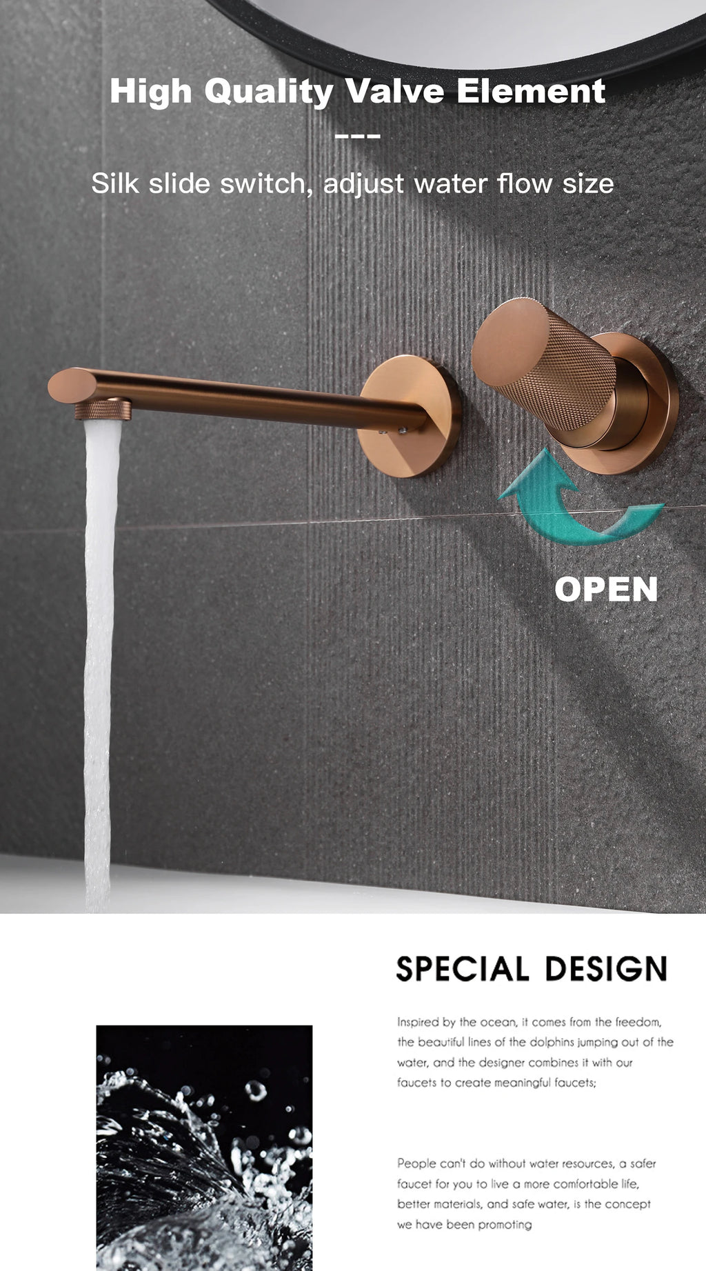Luxury Brass Black Wall Mounted Bathroom Faucet with Single Handle and 2-Hole Modern Design for Hot and Cold Water Basin Faucet