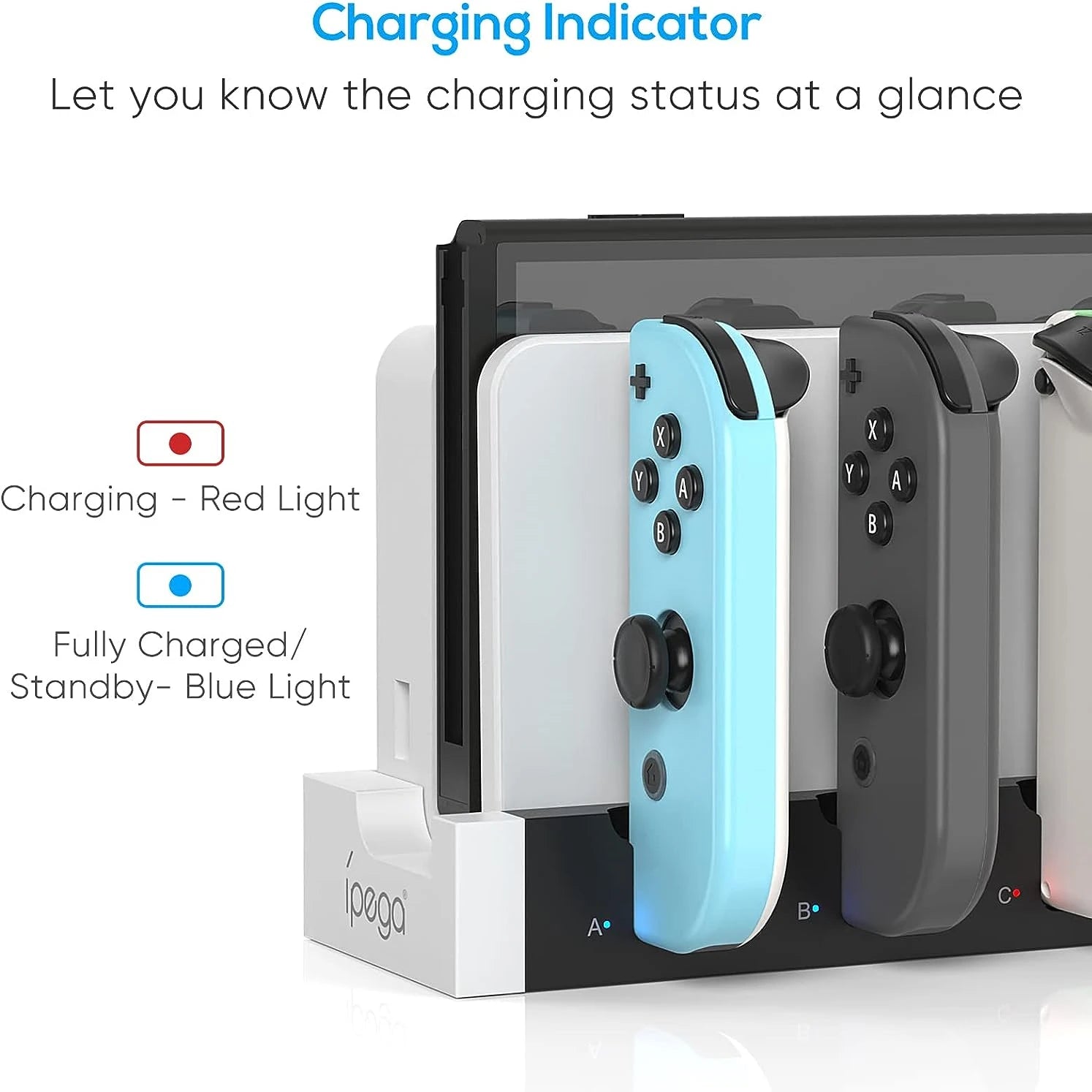 IPEGA PG-9186 Charging Dock Station for Switch&OLED - Charges Up To 4 Controllers, Compatible with Switch and OLED Model