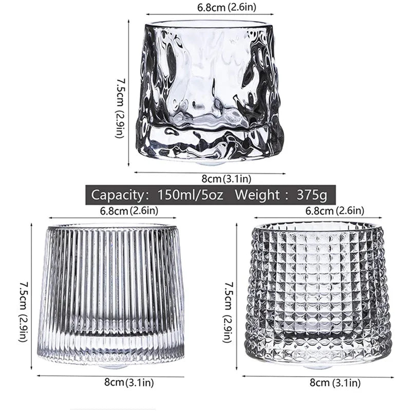 Crystal Whiskey Glasses Tumbler Rotatable Old Fashioned Glass Cup Juice Drink Coffee Wine Cup for Bar Home Christmas Gifts
